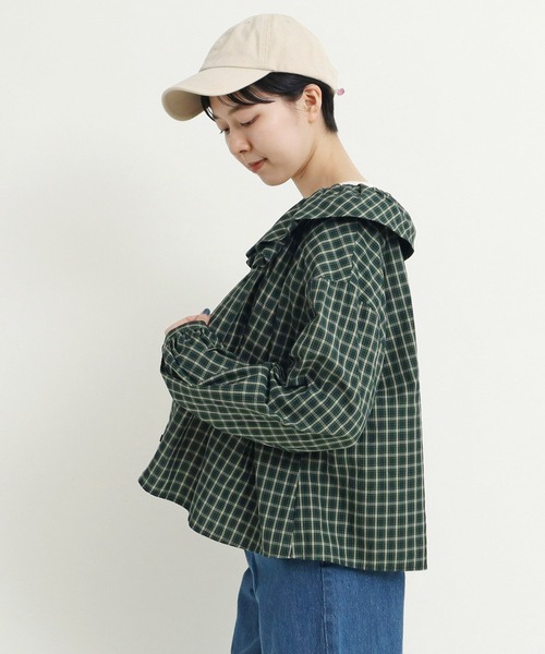 ブラウス シャツ 60sミニチェック フリルブラウス レディース CHILD WOMAN ブラウス シャツ 60sミニチェック フリルブラウス