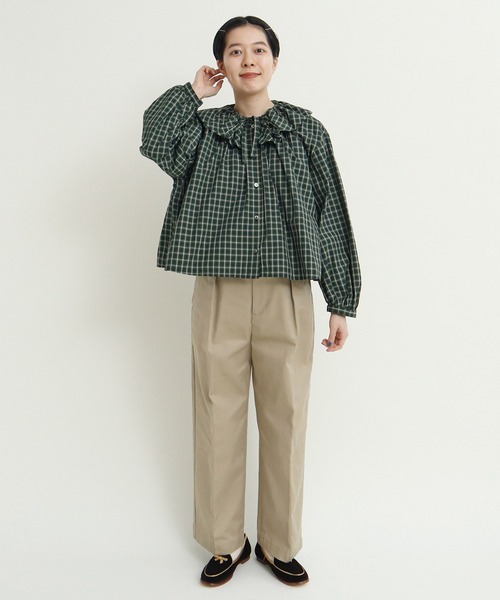 ブラウス シャツ 60sミニチェック フリルブラウス レディース CHILD WOMAN ブラウス シャツ 60sミニチェック フリルブラウス