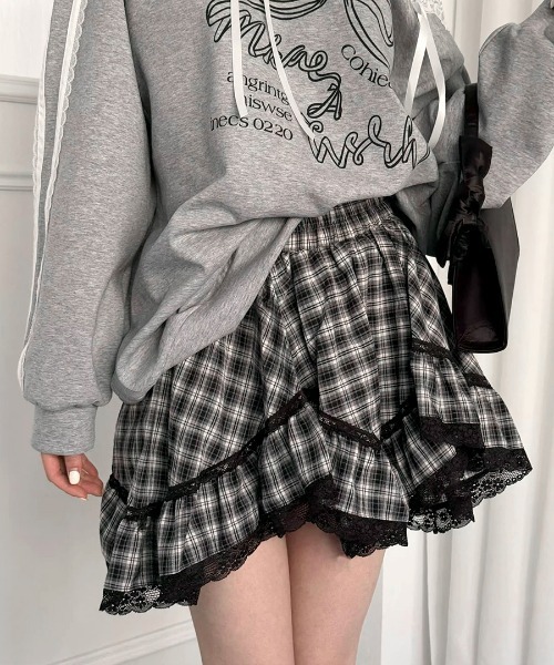 REMUR スカート 裾レースアシンメトリーフリルミニスカート : ZOZOTOWN
