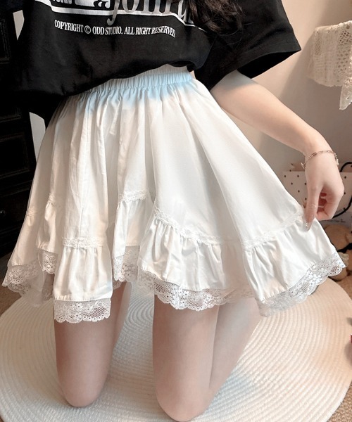 REMUR スカート 裾レースアシンメトリーフリルミニスカート : ZOZOTOWN