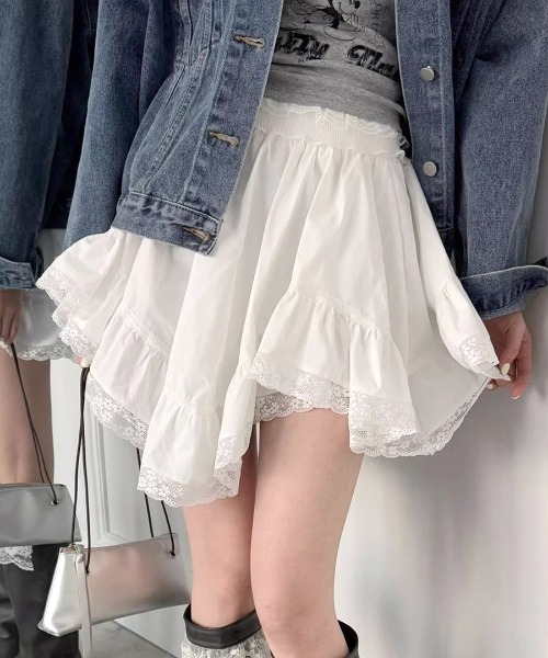 新品未使用 イタリアからお取寄せ レースフリルミニスコート merry jenny flowerレースフリルミニスカート（ピンク） -ファッション