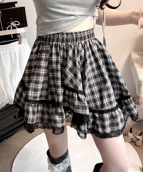 REMUR スカート 裾レースアシンメトリーフリルミニスカート : ZOZOTOWN