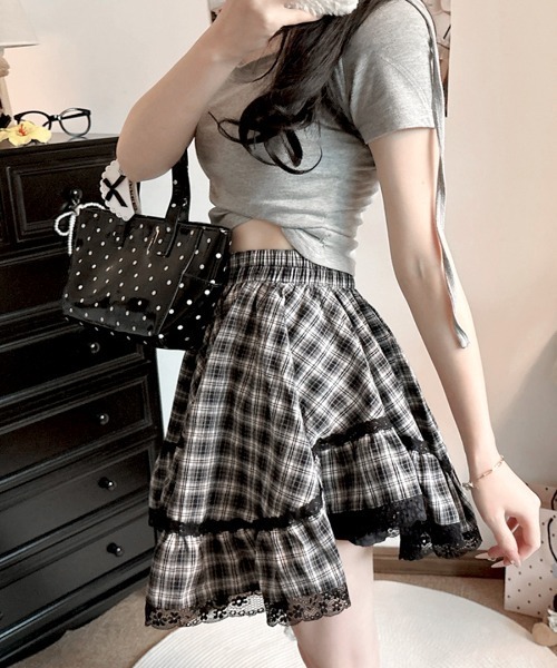 REMUR スカート 裾レースアシンメトリーフリルミニスカート : ZOZOTOWN
