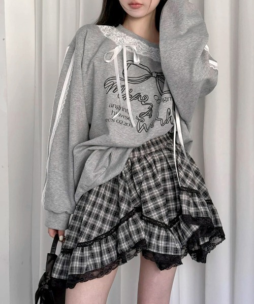 REMUR スカート 夏 裾レースアシンメトリーフリルミニスカート