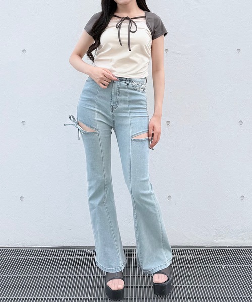 NOMAE（ノーマエ） ジーンズ デニム デニムパンツ サイドリボンフレア