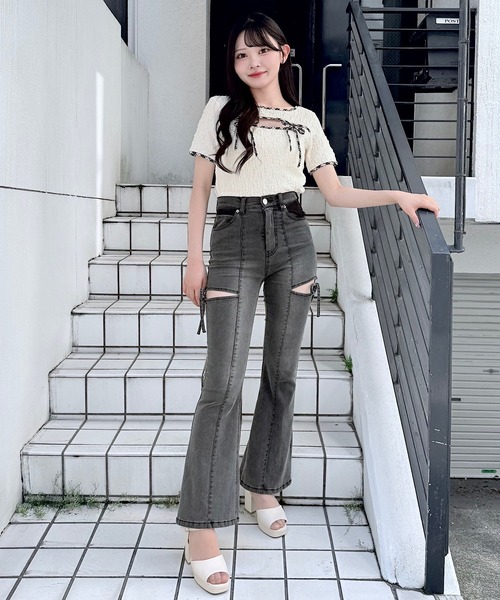 NOMAE ジーンズ デニム デニムパンツ サイドリボンフレアデニム