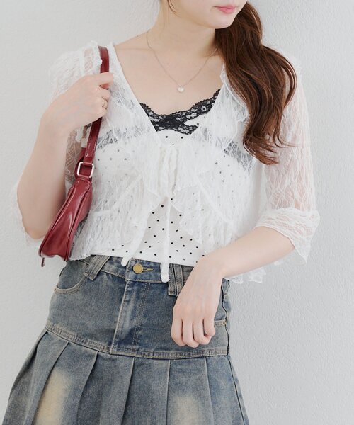 continuer de NICE CLAUP カーディガン ラッフルフリルレースボレロ