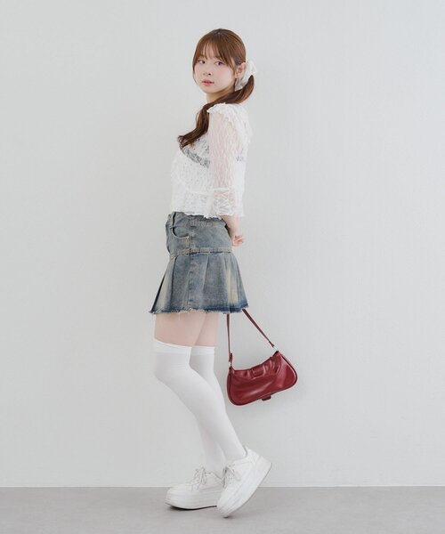 エポカ ♡ スパンコール ラッフルフリルカーディガン CLEA カーディガン ラッフルフリルクロップド丈レースボレロ