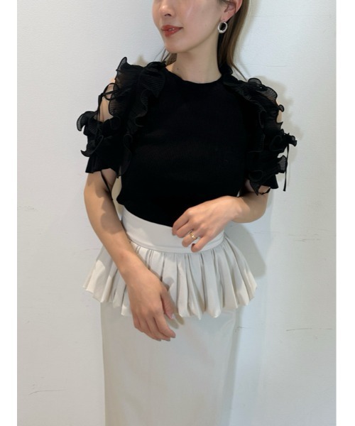 【新品】SNIDEL ブラックリブトップス 半袖 SNIDEL（スナイデル） 半袖ニット FREE ブラック レディース