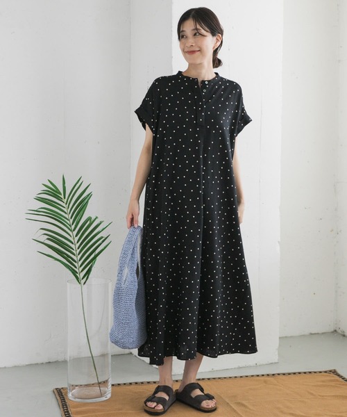 URBAN RESEARCH DOORS ワンピース リネンレーヨンドットフレア