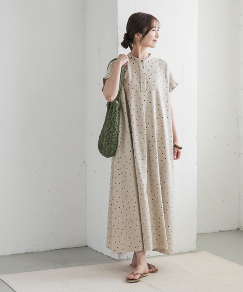 URBAN RESEARCH DOORS ワンピース リネンレーヨンドットフレア