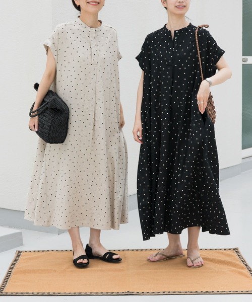 URBAN RESEARCH DOORS ワンピース リネンレーヨンドットフレア