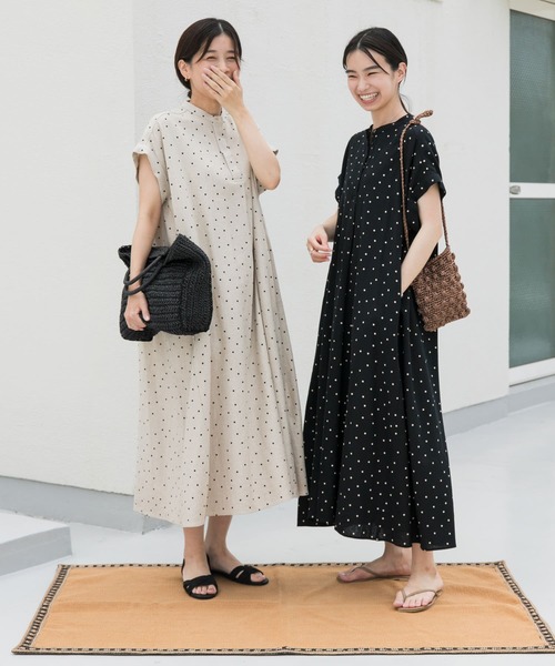 新品未使用 ★ アーバンリサーチドアーズ リネンレーヨンドットフレアワンピース URBAN RESEARCH DOORS ワンピース リネンレーヨンドットフレア