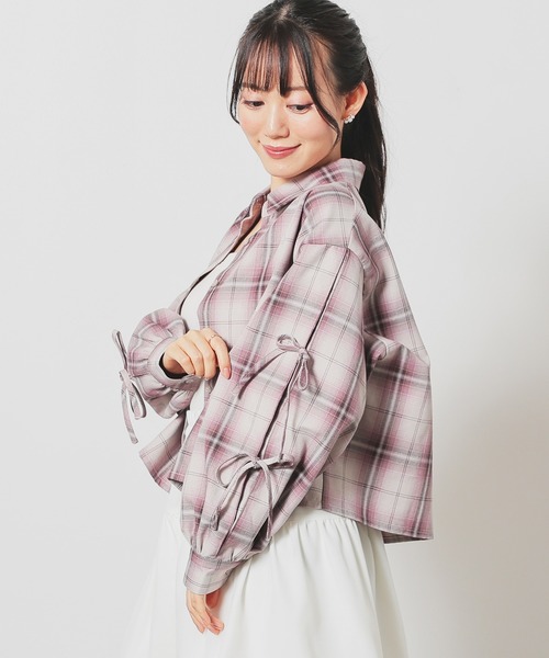 Honeys（ハニーズ） ブラウス シャツ 袖リボンチェックシャツ