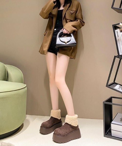 ショート ムートン ブーツ 厚底ムートンブーツ レディース : ZOZOTOWN