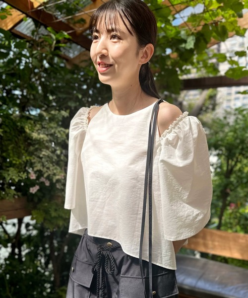 「AVIE」 半袖ブラウス 38 オフホワイト レディース_画像2