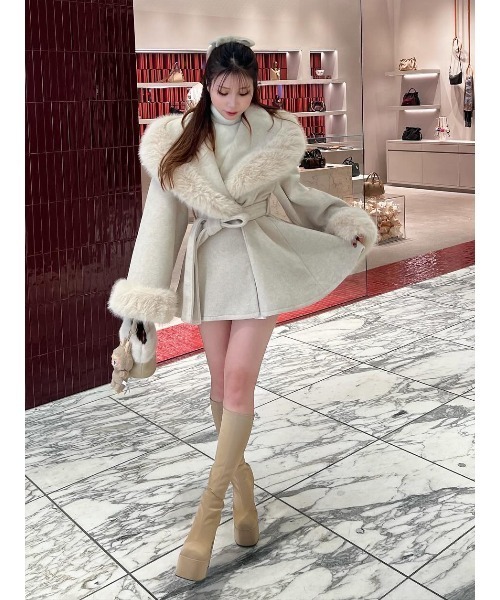 Darich♡ウエストベルトプリンセスラインコート♡ピンク♡FREE ダーリッチ Darich 【Darichロゴガーメント＆DDロゴベロアハンガー付き