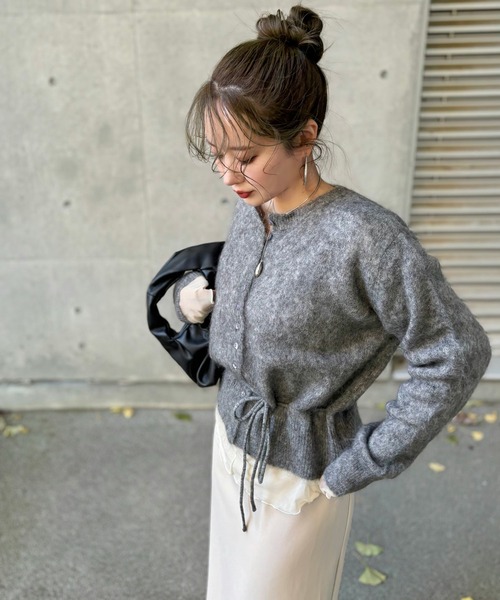 カーディガン mohair waist ribbon knit cardigan /モヘアウエスト