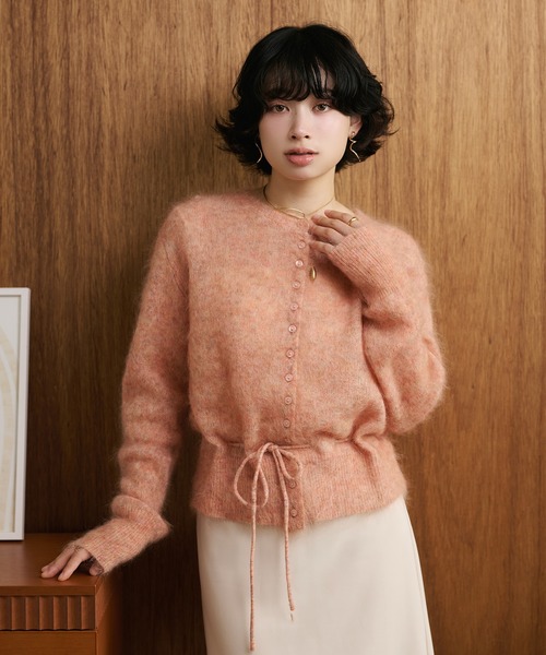 カーディガン mohair waist ribbon knit cardigan /モヘアウエスト