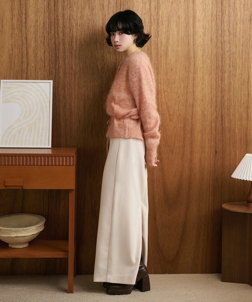 カーディガン mohair waist ribbon knit cardigan /モヘアウエスト