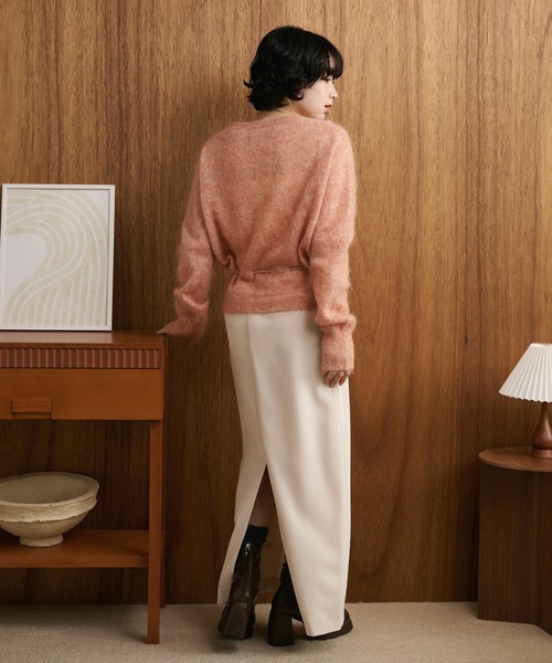 カーディガン mohair waist ribbon knit cardigan /モヘアウエスト