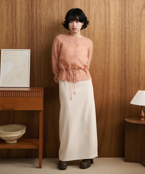 カーディガン mohair waist ribbon knit cardigan /モヘアウエスト