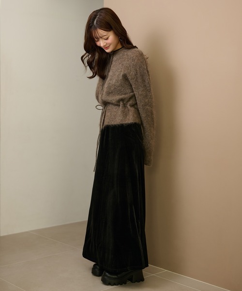 MaxMara STUDIO ロングカーディガン ウエストリボン ニット カーディガン mohair waist ribbon knit cardigan /モヘアウエスト