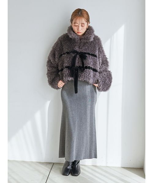 SNIDEL（スナイデル） ムートンコート ボアコート Sustainableリボン