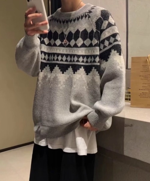 セーター ニット オーバーサイズノルディックニット メンズ レディース
