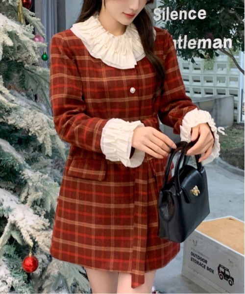 gossip!ロサンゼルス ワンピース Y2K カレッジボウタイチェック フリル