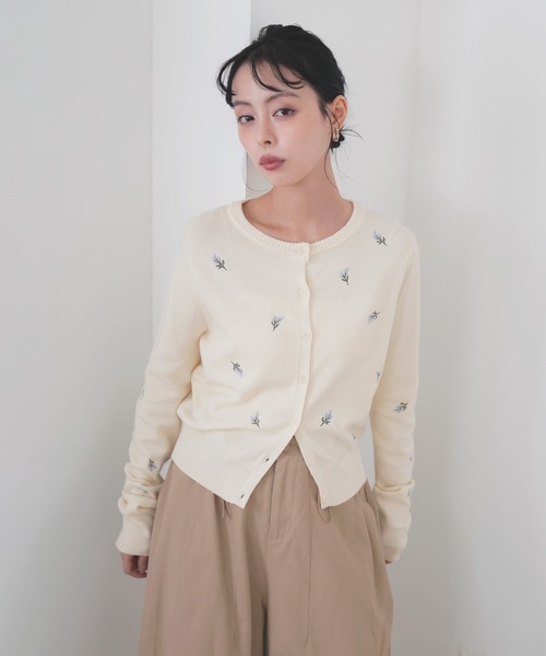 uni♡ フラワー刺繍ニットカーディガン カーディガン フラワー刺繍ニットカーディガン レディース : ZOZOTOWN