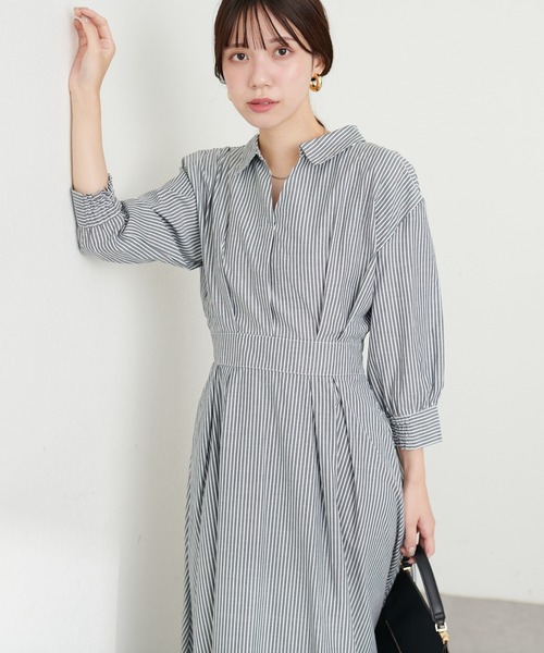 「natural couture」 7分袖ワンピース FREE ボルドー レディース_画像3