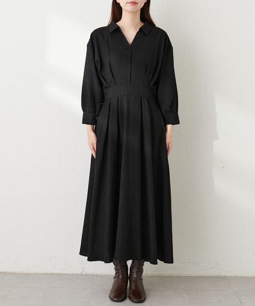 「natural couture」 7分袖ワンピース FREE ボルドー レディース_画像4