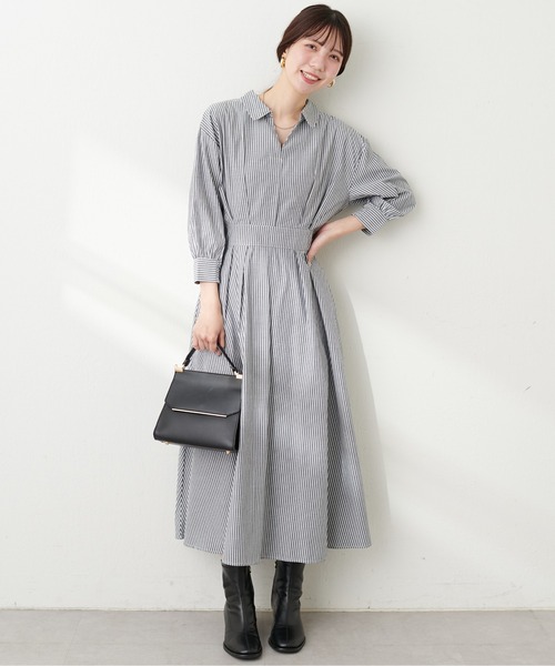 「natural couture」 7分袖ワンピース FREE ボルドー レディース_画像6