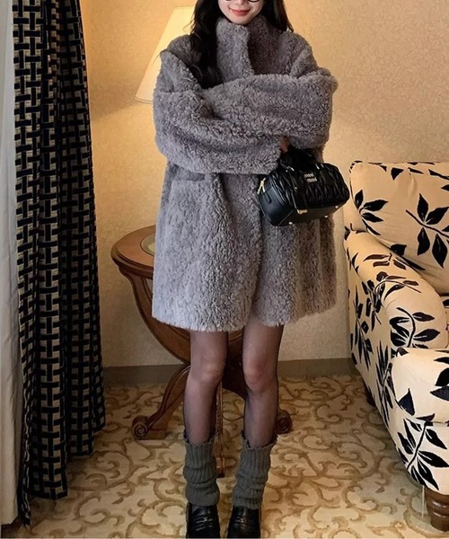 LUCPY ムートンコート ボアコート ふわもこボアオーバーサイズフェイク