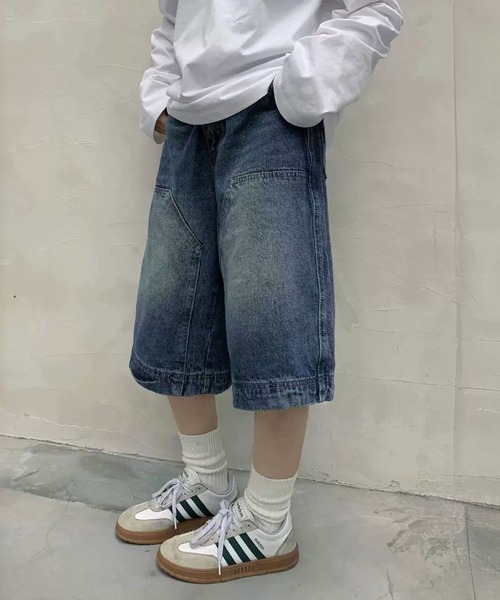 「MEMECLE」 デニムハーフパンツ L ブルー レディース_画像2