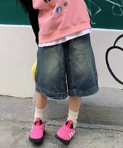 「MEMECLE」 デニムハーフパンツ L ブルー レディース_画像4