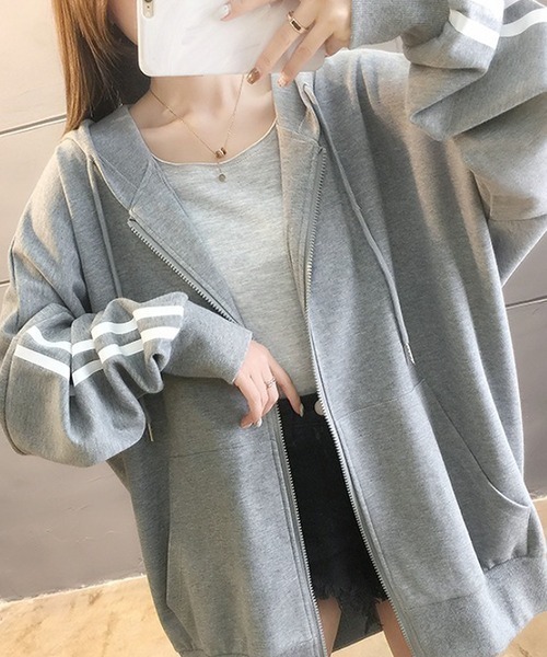 「NANEA」 「fashion」ジップアップパーカー MEDIUM グレー レディース_画像2