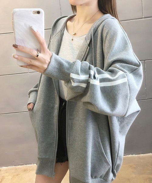 「NANEA」 「fashion」ジップアップパーカー MEDIUM グレー レディース_画像6