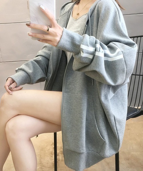 「NANEA」 「fashion」ジップアップパーカー MEDIUM グレー レディース_画像7