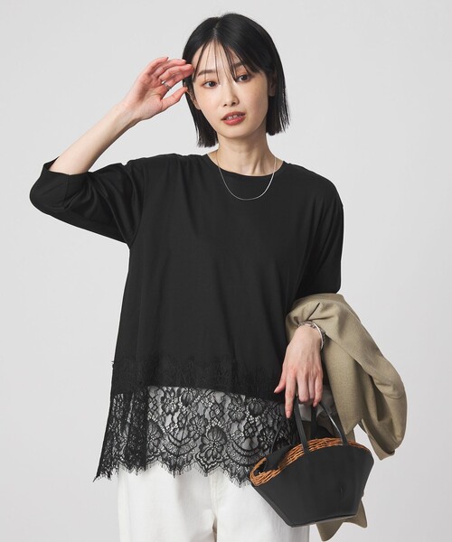 tシャツ スソ レース プルオーバー カットソー レディースの画像
