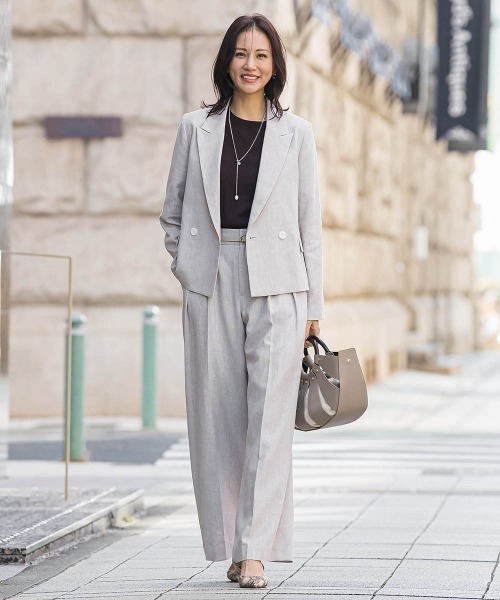 コート アウター クラシックポリリネンヘリンボンジャケット「手洗い」 レディースの画像