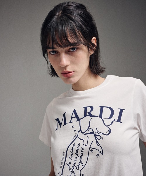 「Mardi Mercredi」 半袖Tシャツ FREE ブラック×ホワイト レディース_画像4