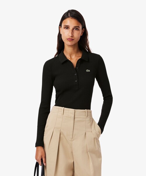 LACOSTE ポロシャツ 38/M ブラック 日本製 新品 レディ R1048 LACOSTE（ラコステ） 長袖ポロシャツ 34 ブラック レディース