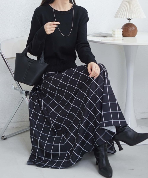 Martin Margiela ブラック ニット ベア ロングワンピース MM6 Maison Margiela｜コットンフロントギャザーロングワンピース