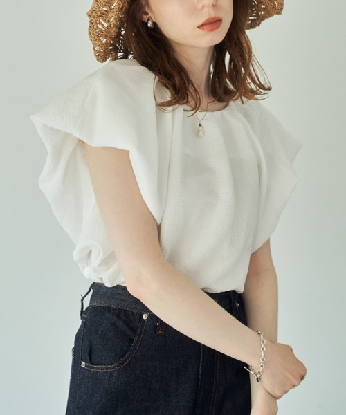 hinari（ヒナリ） ブラウス シャツ 半袖 バルーンシルエットブラウス 