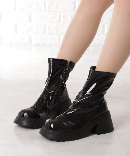 Hysterics / ジップショートブーツ/23cm/BLK/エナメル// Lace Ladies（レースレディース） ブーツ エナメル調厚底ショート