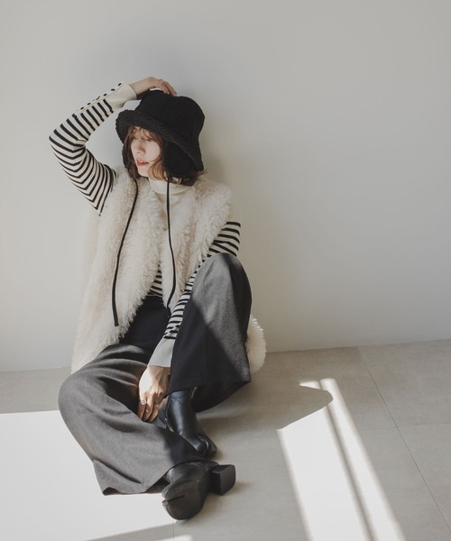 rectangle（レクタングル） パンツ ヘリンボーンタックワイドパンツ