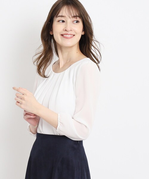 ブラウス シャツ 「洗える／日本製／ジャケットイン／通勤」フロントタック半袖デザインブラウス レディース 洗える／日本製／ジャケットイン／通勤】フロントタック半袖