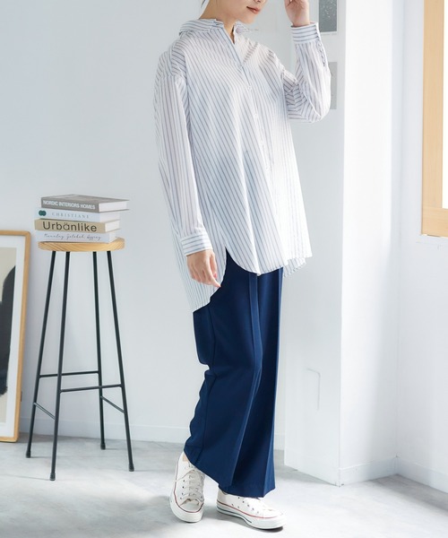 【大きいサイズ】ドストライプＳＨ SMILELAND シャツ ブラウス 大きいサイズ ゆるシルエット